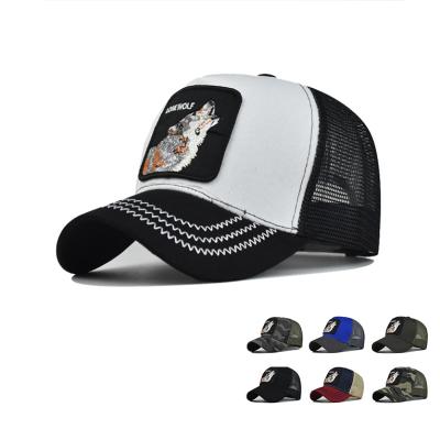 China Fashion COMMON Wolf Embroidery Patch Trucker Mesh animal covers unisex baseball cap hats gorras for men wholesale for sale