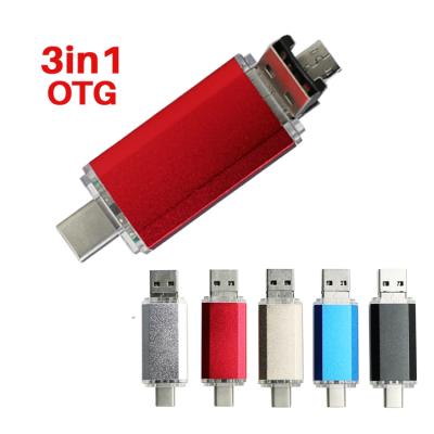 China Hot Sale Plastic Metal+ 3 in 1 otg pendrive Usb flash drive 4GB 8GB 16GB 32GB 64GB 128GB Usb3.0 in stock for sale