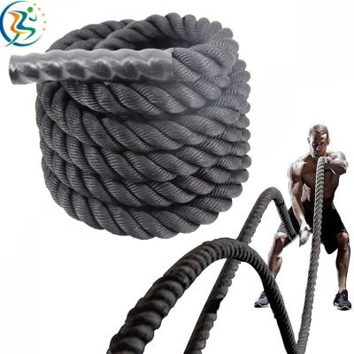 China Wear Black Fitness Weighted Poly Hemp Dacron Resistance Exercise Jumping 30ft Jump Gym 50mm Power Training Battle Rope for sale