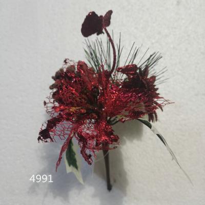 China Fashional Christmas Iridescence Fabric Poinsettia Flower Floral Christmas Tree Decoration for sale