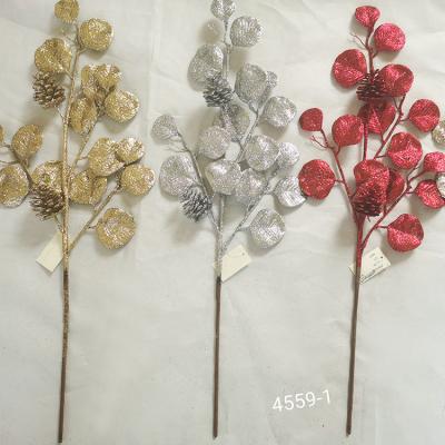 China Fashional Glitter Cheap Christmas Leaves Picks For Flower Arrangement for sale