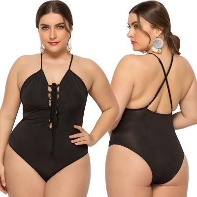 China New Solid Color Breathable Busty Cross Strap Women's One Piece Swimsuit Plus Size Bikini Fit Swimwear for sale