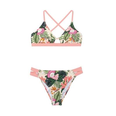 China Leafy Women's Two Piece Swimsuit OEM Low Waisted Bikini Swimsuit Tropical Keyhole for sale