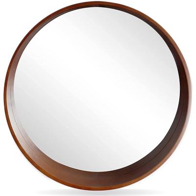 China HY Handcrafted + Eco-friendly Customize Creativity Round Shape Glass Mirror Solid Poplar Frame Country Mirror Wooden Frame For Indoor for sale