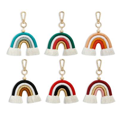 China Promotional Gift Handmade Colorful Rainbow Key Ring Pendant Bohemia Women Bag Tassel Drop Tassel Key Chain Keyring for sale