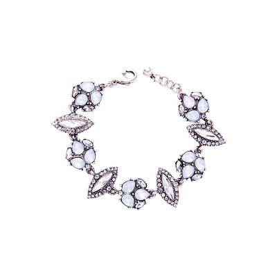 China Vintage TRENDY Women's Antique Silver Pave Crystals Opal Stone Floral Bracelets For Women for sale