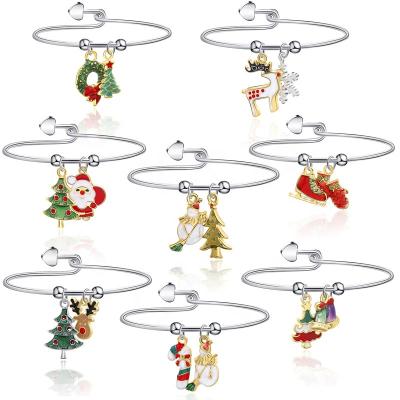 China FASHIONABLE Christmas Bangle Christmas Jewelry Tone Christmas Charm Bangles Silver Bangles Hot Sale Gift for sale