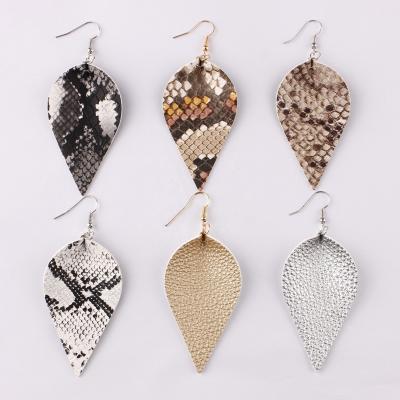 China FASHIONABLE Faux Snakeskin Leather Leaf Shape To Dangle Drop Earrings For Women Custom Wholesale Leather Earrings for sale