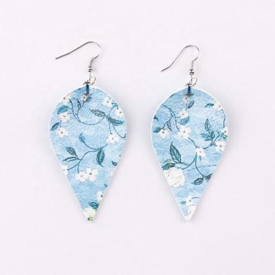 China TRENDY Orchid Leaf Floral Print Leather Drop Earrings For Women Summer Daily Earring for sale