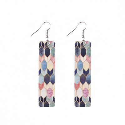 China FASHIONABLE Faux Leather Drop Earrings Leather Bar Drop Earrings Printed Leather Drop Earrings for sale