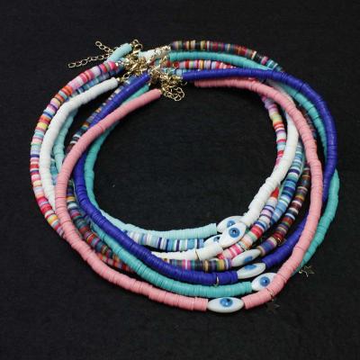 China FASHIONABLE 6mm Polymer Clay Beads Enamel Shell Beads Evil Eye Choker Necklaces For Women for sale