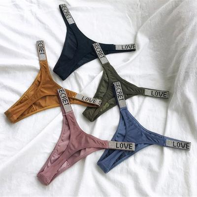 China Secret Women G - Sexy Seamless Lingerie QUICK DRY LOVE Rhinestone Panties Letter Gym Thongs Stockings String Rise Underwear for sale