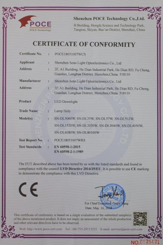 CE - Shenzhen Seno Light Optoelectronics Co., Ltd.