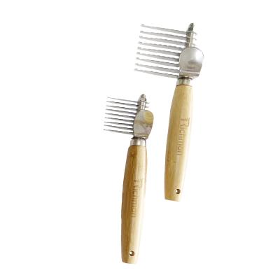 China Groom Sustainable Dematting Rake Bamboo Comb with Stainless Steel Serrated Blades for Pets, Small/Large for sale