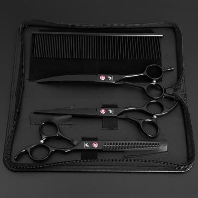 China 3PCS 7inch Viable Black Scissors Professional Durable Cutting Shears Hair Comb Pet Grooming Scissors Set with 1 Comb for sale