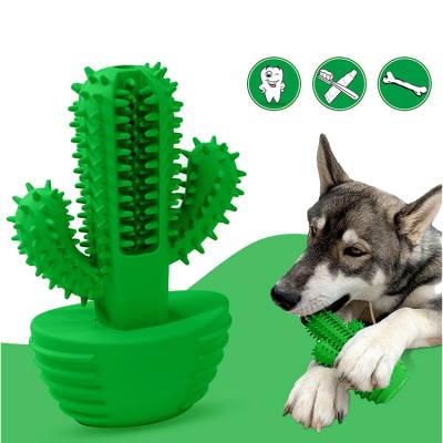 China New Viable Dog Toothbrush Stick Dog Chew Rubber Toy Voice Scent Milk Cactus Dog Toothbrush Rubber Toy With Little Brush for sale