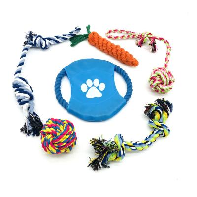 China 6 Pack Cotton Rope Dog Toy Rubber Chew Dog Toy Set Viable Ball Rubber Rope Toy Set for sale