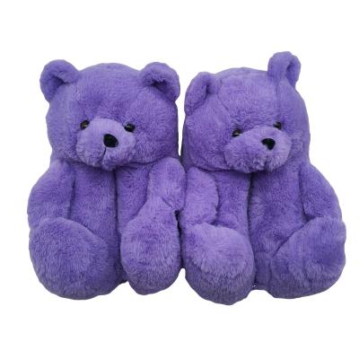 China New Women Cute Bear Slippers Animal Shaped Plush Thicke Fluffy Home Light Weight No Size Teddy Bear Slippers for sale