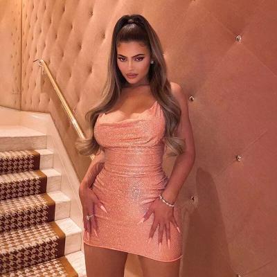 China New Lady Elegant Pink Halter Condole Breathable Fashionable Sleeveless Sexy Slim Belt Dress Party Dresses For Women for sale