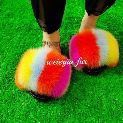 China New Fashion Purple Colored Light Weight Hot Selling Colorful Purple Fox Fur Slides Fox Fur Slides Open Toe Slide Fur Slippers for sale