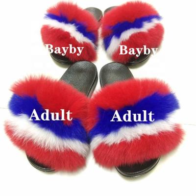 China New Real Fox Fur Toddler Female Baby Toddler Indoor And Outdoor Slides Light Weight Customized Fur Slippers for sale