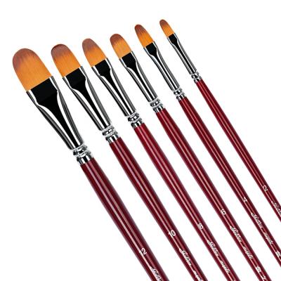 China High Quality Wooden Acrylic Plant Taklon Long Handle Filbert Shape Artist Brush 6PCS Set for sale