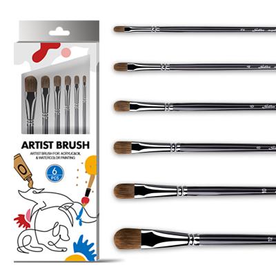 China Wholesale Artist Brush Set Paitning Weasel Hair Filbert Watercolor Paint Set 6pcs for sale