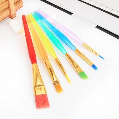 China Colorful Handle 6pcs Acrylic Nylon Hair Kids DIY Artist Paintbrush Acrylic Watercolor Paint Brush For Kids for sale