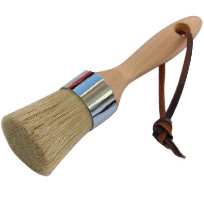 China Paint Tools Professional High Quality Wooden Handle Round Shaped Pure Bristles Furniture Chalk Paint Wax Brush Round_paint_brush for sale