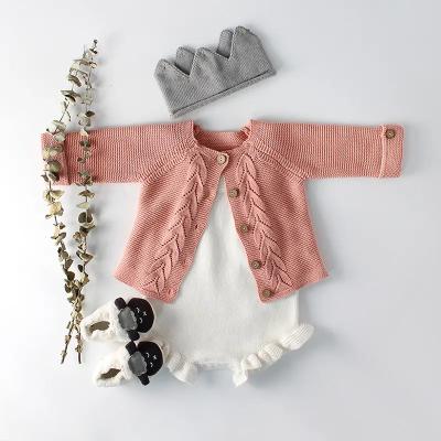 China Lovely Spring and Autumn Infant and Toddlers Male and Female Baby Set Leaf Knitted Coat+Sweater Sweatshirt Creeper for sale