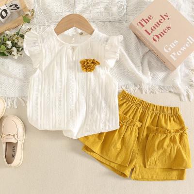 China Washable Girls Summer Set Girls Round Neck Sleeveless Tank Top Shorts Two Piece Set for sale