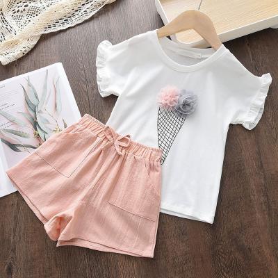 China INS Washable Children's Ice Cream Printed T-Shirt and Shorts Girls Set for sale