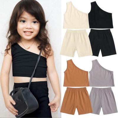 China Summer Girls' One Piece Set Breathable Shoulder Strap Top Shorts New Solid Sleeveless Two Piece Set for sale