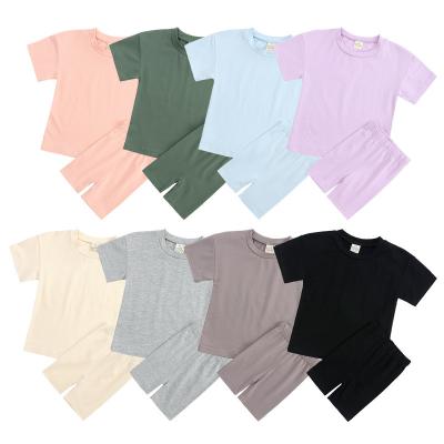 China Summer Breathable Boys And Girls Short Sleeve T-shirt Leggings Set Children Casual Loose Sportswear 2 Pieces for sale