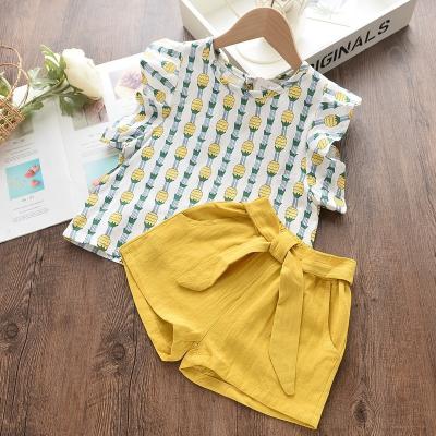 China New Summer Girls Pineapple Print Kids Washable Shorts Two Piece Set for sale