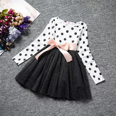 China New Washable Girls' Dress For Children's Clothing: Fashionable Dotted Long Sleeve Princess Dress for sale