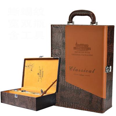 China Handmade Custom White Sublimation 2 Bottle Orange Leather Wine Bottle Gift Packing Case With Accessories for sale