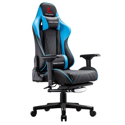 China (Height)Adjustable PC Desk Packing Computer Silla Gamer Gaming Chair With Extended Blue Leather Footrest for sale