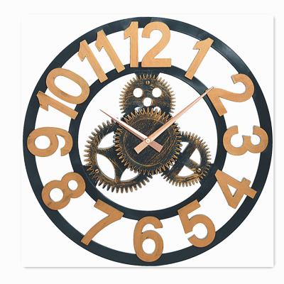 China Creative 3D Wall Clock Yiwu Style Factory Rustic Wall Clocks Silent Industrial Gold Handmade Home Decorative Antique Large Size for sale