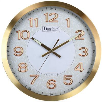 China LUMINOVA DILING 15 inch metal wall clock radium night glow 3d round shape for living room modern silver gold 40cm silent digital reading pendulum for sale