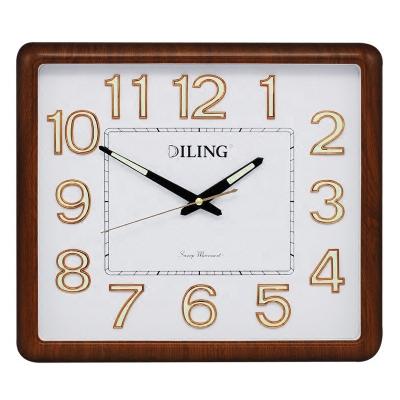 China DILING 40cm Simple Design Pastoral Square To Night Light Quiet Easy Reading Plastic Quartz Digital Wall Clock Battery Operated Clock for sale