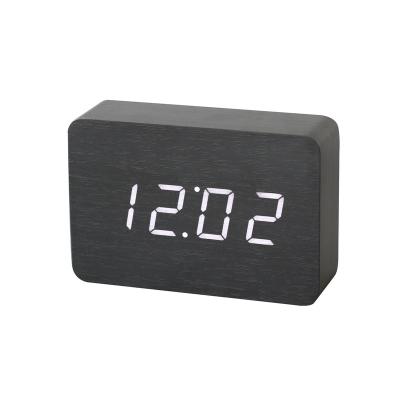 China Morden KOREAN Desk Clock Gift with Voice Control Wood LED Clock Date Temperature Rectangular Digital Table Alarm Clock for sale