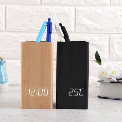 China Japan Style Temperature Pen Stand Wooden Digital Alarm Clock for Office Gifts and Promotion with Cheapest Led Desk Clock for sale