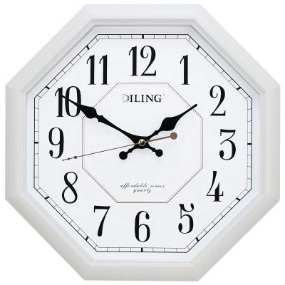 China DILING KOREAN custom logo 14 inch octagonal quartz wall clock silent plastic battery operated digital home decor clock for sale