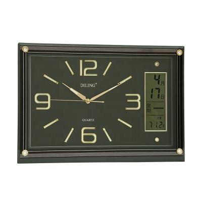 China DILING Pastoral Modern Glass Frame Square Luminous Digital Wall Clock Large With Plastic Silent Week Month Day Temperature Quartz Clock for sale