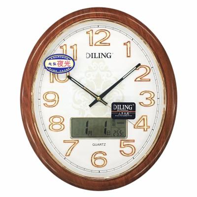 China DILING Manufacturers Wholesale New Custom Modern Digital Led Plastic Wall Clock Radium 3d Calendar Oval Quartz Oval Night Glow Class for sale