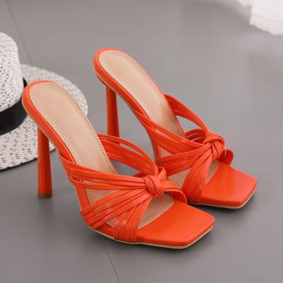 China 2022 Summer 12 Fashion Trend Large Size Luxury Round Round Thick High Heel Women's Outdoor Orange Sandal for sale