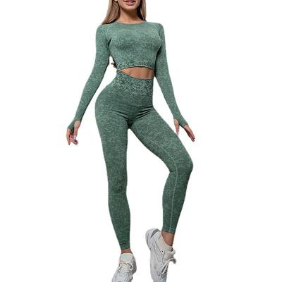 China Breathable Diet Yoga Wear Seamless Knitting Sleeve Gym Soft Breathable Running Workout Set Women Long Legging And Sport Legging Set for sale