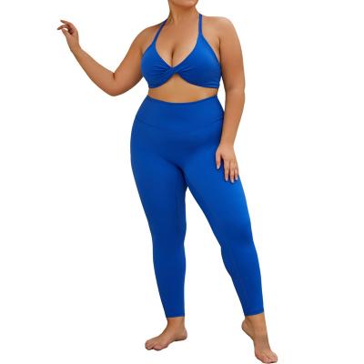 China Solid Color Size Breathable Quick Dry Bra Top and Fitness Legging Set Sport Wear Tight Fit Set Plus Size Women Yoga Set for sale