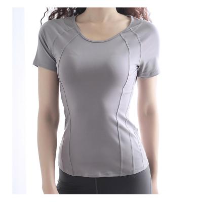 China Women's Breathable Sports Tops Yoga Sleeve Summer Fitness Tight Short T-Shirt For Outdoor Or Indoor Sports Wearing Slim Visual Enhancement for sale